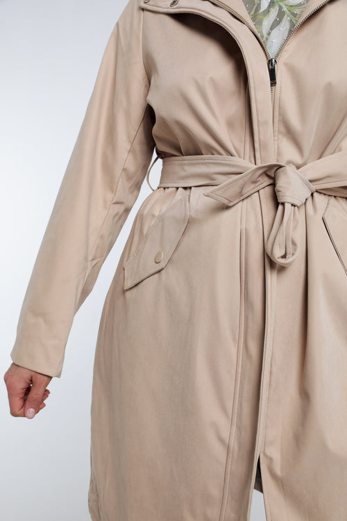 Einfarbiger, mittellanger Trenchcoat mit Kapuze-Paprika-5