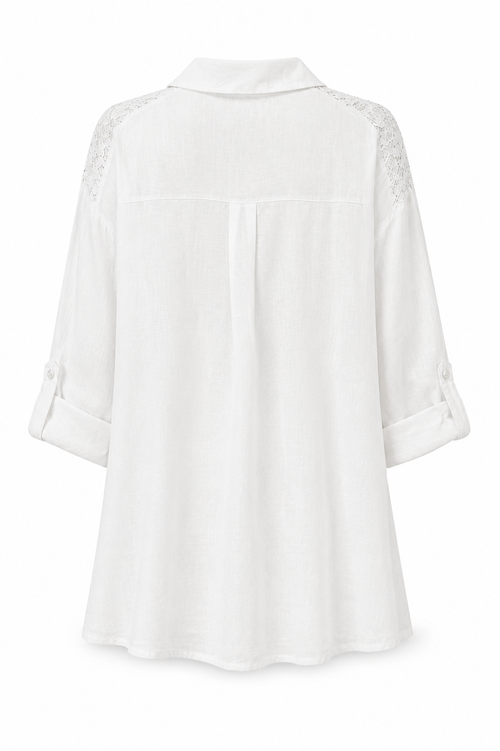 Einfarbige Leinenbluse mit Spitze-Paprika-2