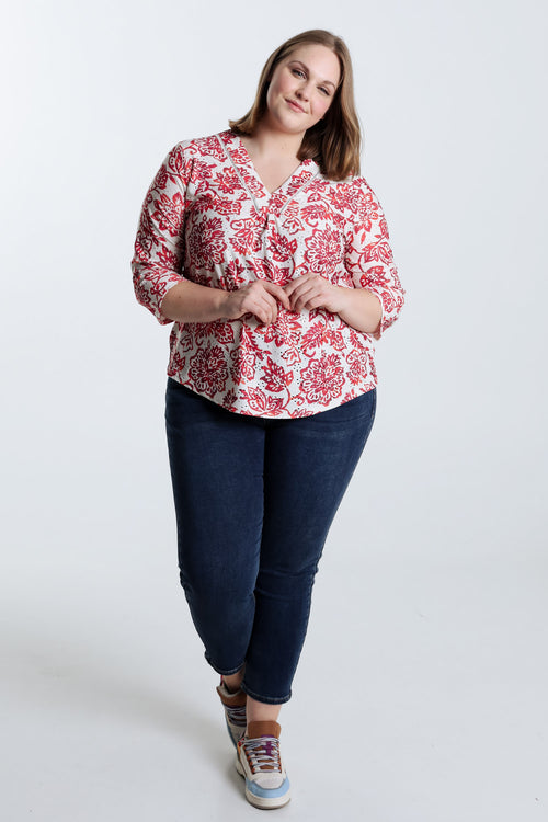  Besticktes T-Shirt mit Blumenprint-Paprika-9