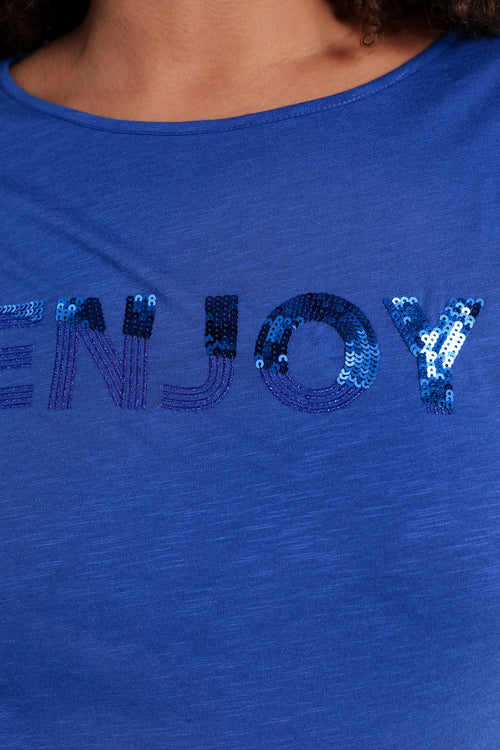 Einfarbiges T-Shirt mit Enjoy-Stickerei und Pailletten-Paprika-5