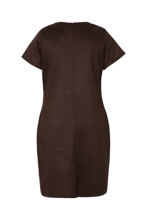 Kleid aus einfarbigem Veloursleder-Effekt-Paprika-9