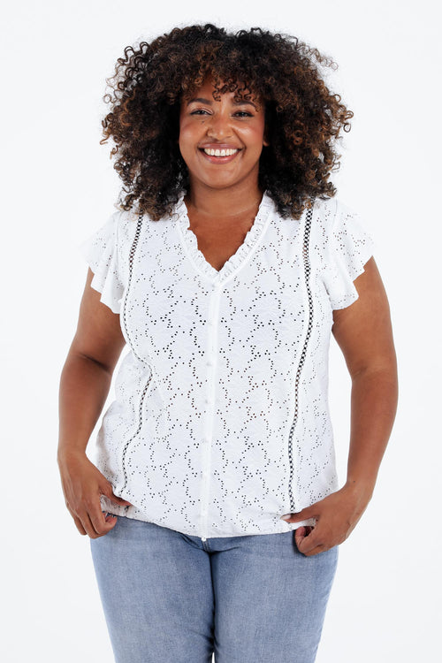 Einfarbiges Spitzen-T-Shirt mit Rüschen-Paprika-1