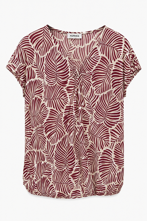 T-shirt en maille froide imprimé feuilles-Paprika-1