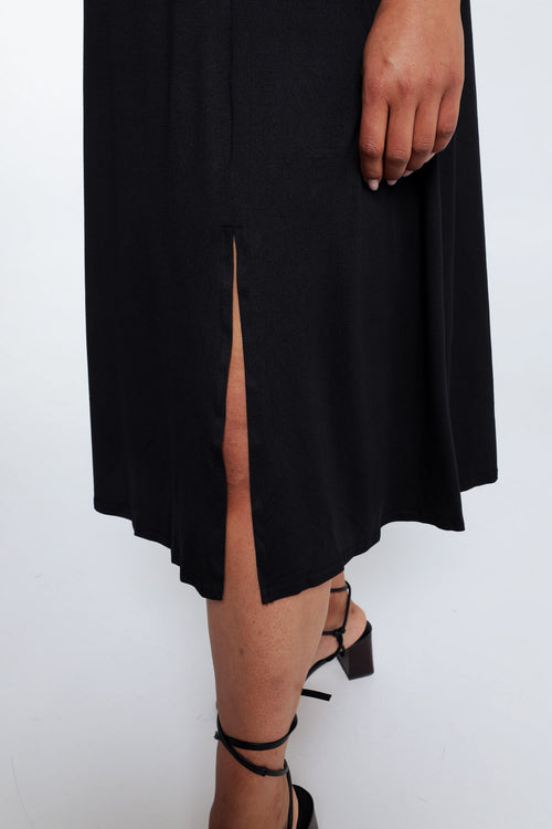 Halblanger, unifarbener Rock mit Schlitz-Paprika-4