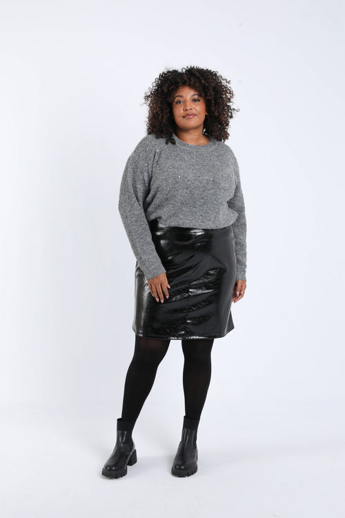 Jupe courte en vinyle uni-Paprika-6