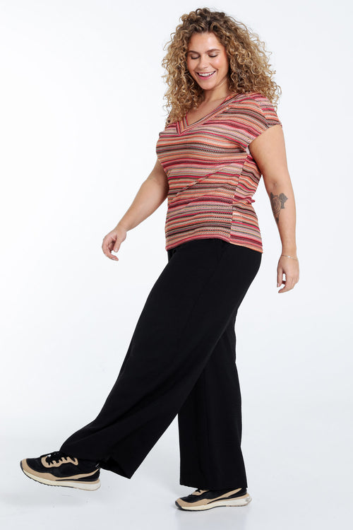 Gestreiftes Spitzen-T-Shirt-Paprika-8