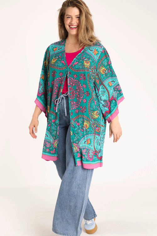 Exklusiv SHEEGO - Kimono aus bedrucktem Viskose-Paisley-Paprika-7