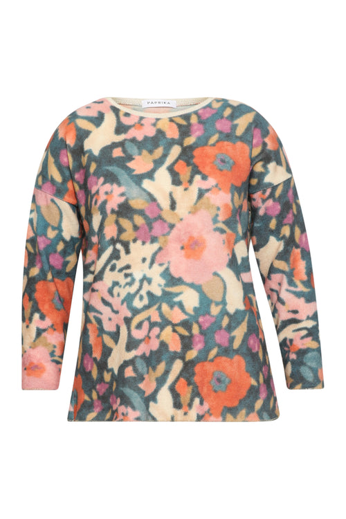 T-shirt maille chaude imprimé fleuri-Paprika-8