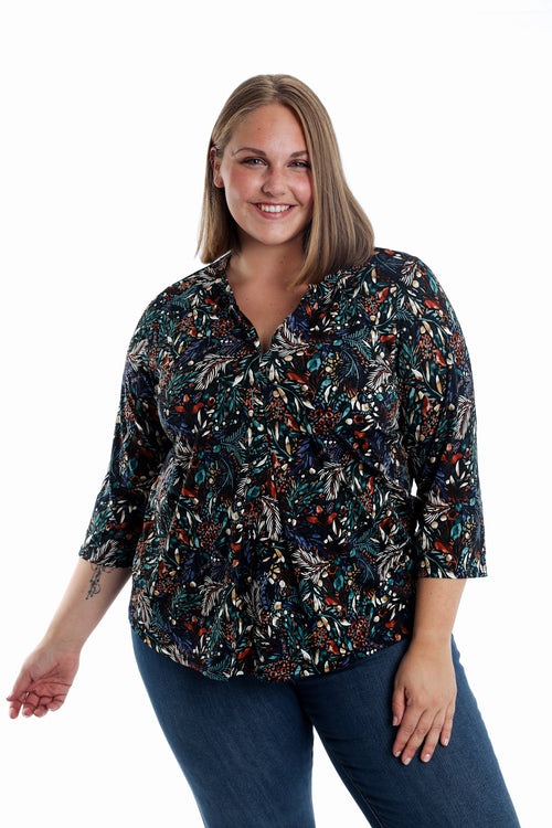 T-Shirt mit Blattmuster-Paprika-1