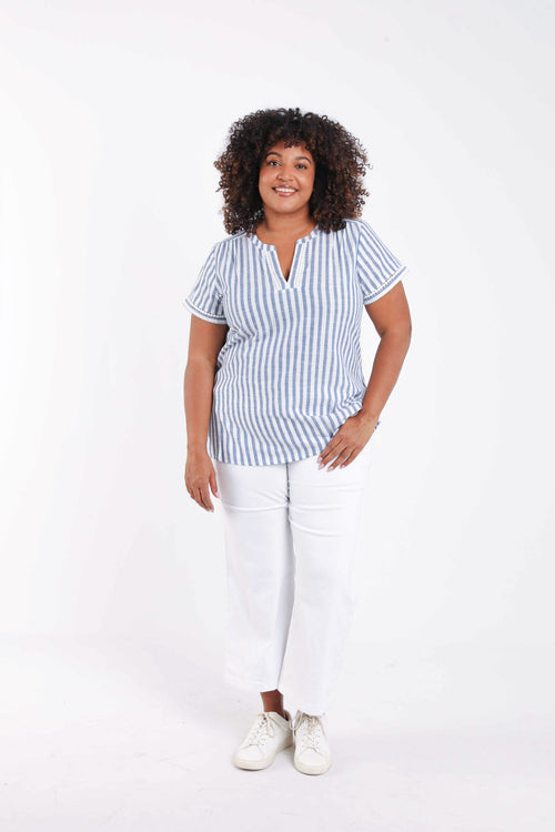 Top rayé avec foil et broderies-Paprika-8