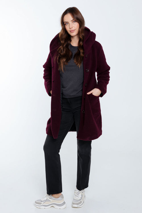 Manteau en laine bouillie uni avec capuche-Paprika-8