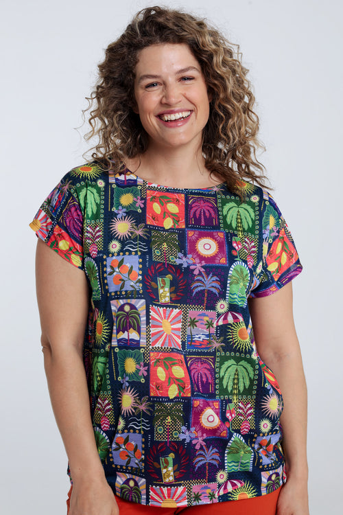 Druck-T-Shirt mit Dschungel- und Tropenmuster-Paprika-1