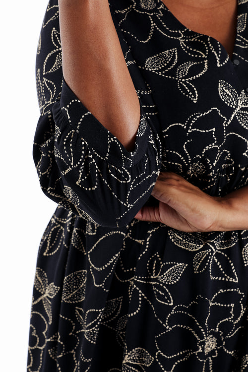 Kurzes Kleid aus bedrucktem Viskose mit Blumenmuster-Paprika-6
