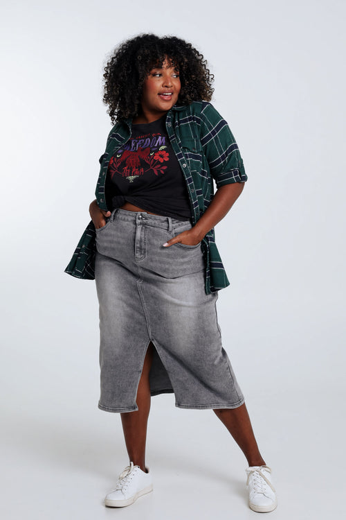 Halblanger, unifarbener Rock mit Schlitz vorne und 5 Taschen-Paprika-8