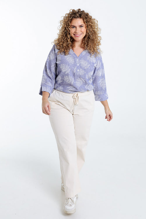 Zweifarbige Bluse mit Blattdetail-Paprika-7