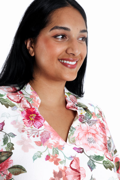 Bluse aus bedrucktem Viskose mit Blumenmuster-Paprika-3