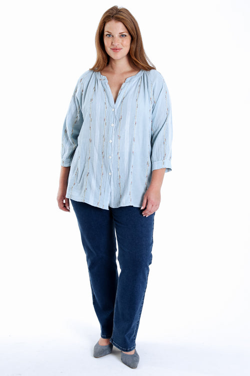Blouse en coton unie avec détail multicolore-Paprika-7