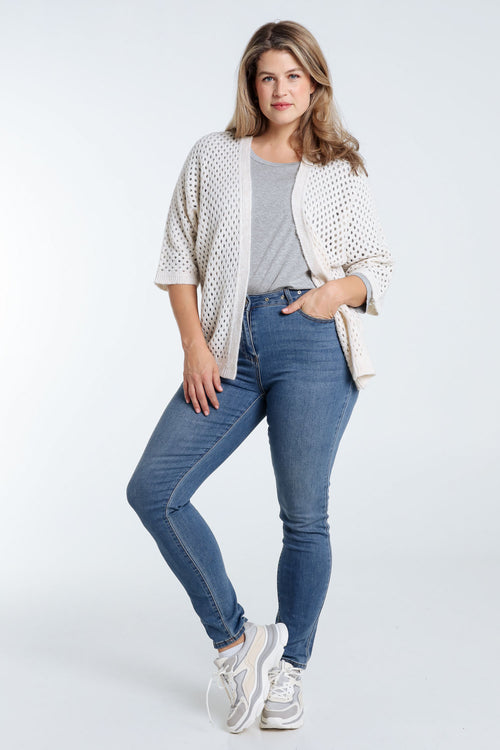 Lange, unifarbene Ajour-Strickjacke aus Wolle-Paprika-7