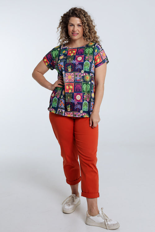 Druck-T-Shirt mit Dschungel- und Tropenmuster-Paprika-9