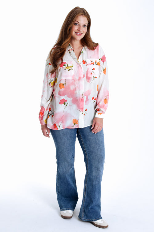 Bluse aus bedrucktem Viskose mit Blumenmuster-Paprika-10