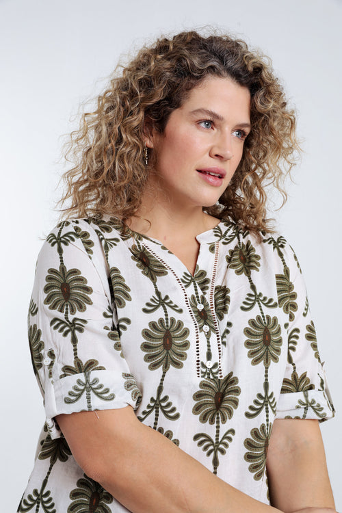 Bluse mit Durchbruchdetails und zweifarbigem Druck-Paprika-4