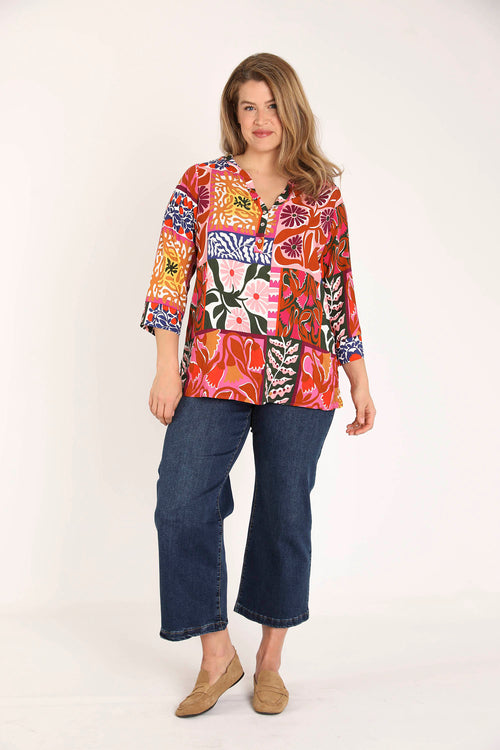 Bluse aus bedrucktem, floralen Viskose-Patchwork-Paprika-7