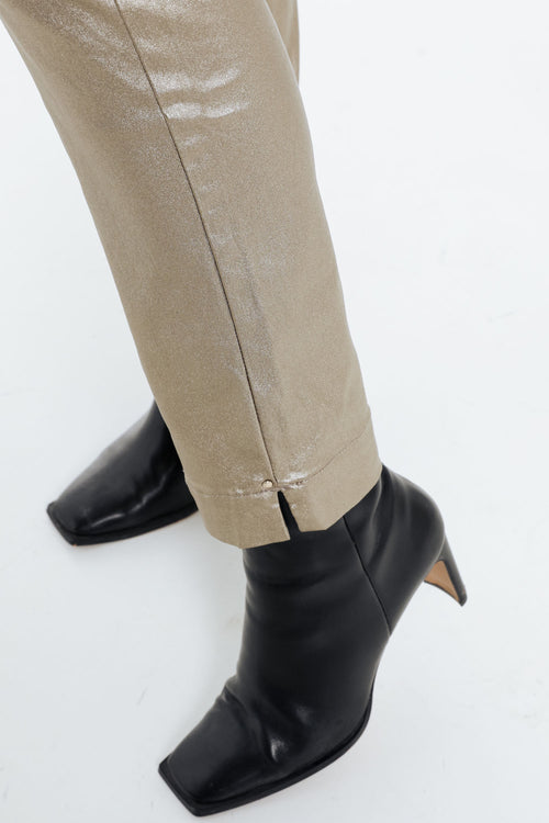 Unifarbene 7/8-Hose aus Viskose mit Metallic-Beschichtung-Paprika-4