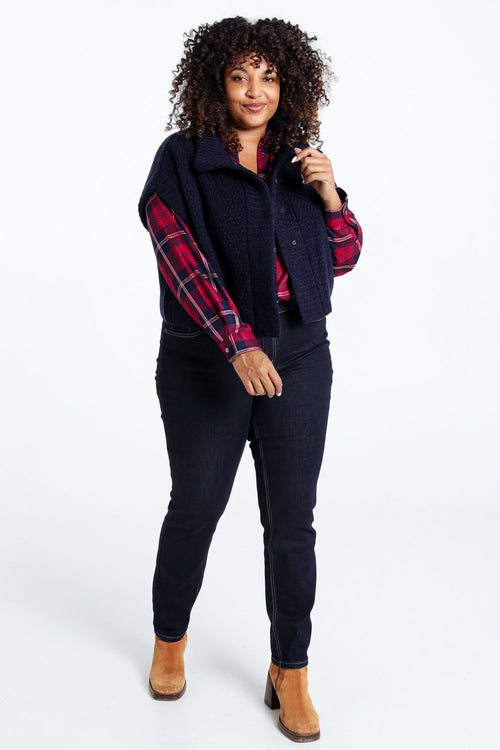 Kurze, unifarbene, ärmellose Strickjacke mit Stehkragen-Paprika-8