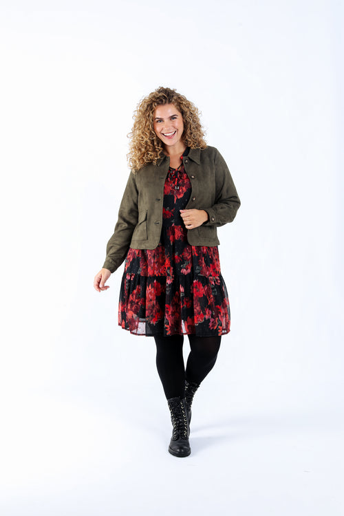 Kurze Jacke aus einfarbigem Wildlederimitat-Paprika-7
