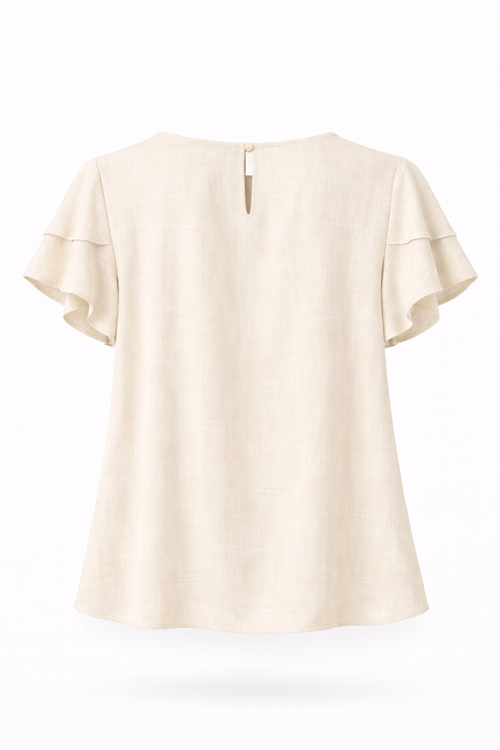 Einfarbige Bluse aus Viskose und Leinen-Paprika-11