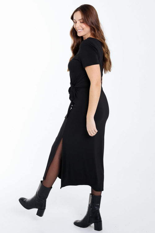 Schlichtes Strickkleid mit Schleife-Paprika-2