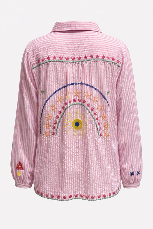 Chemise en coton rayée avec broderies-Paprika-2