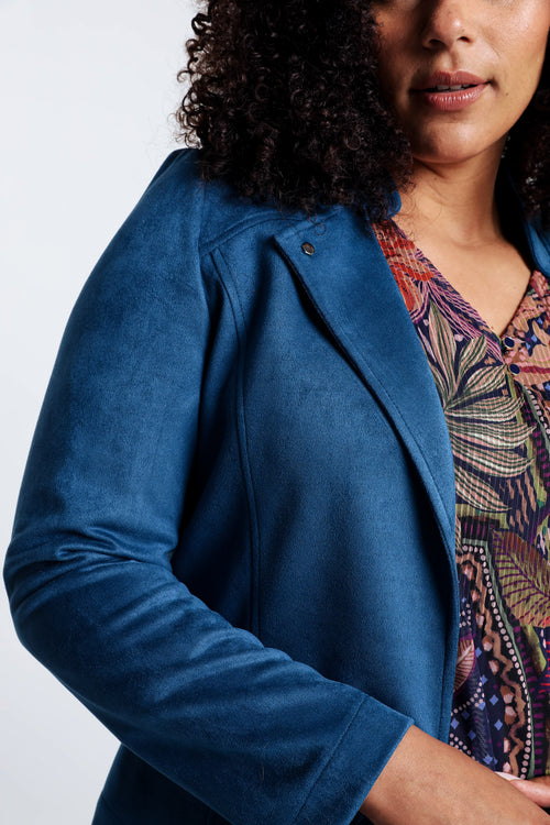 Kurze, unifarbene Motorradjacke in Wildlederoptik-Paprika-5