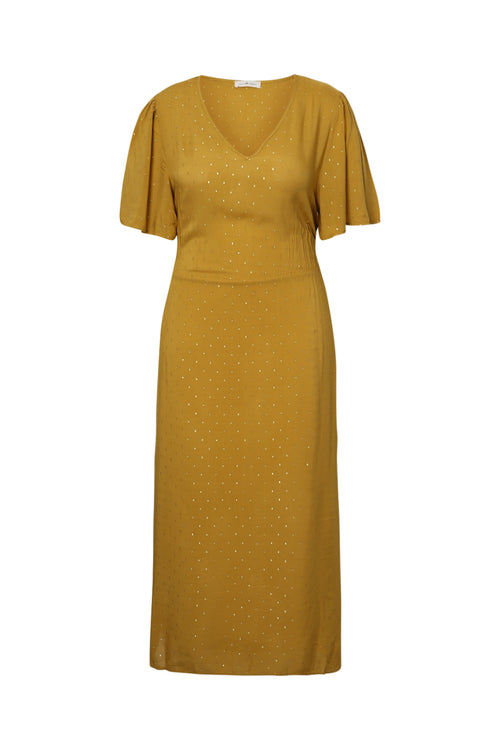 Ein langes, einfarbiges Kleid aus Viskose mit Lurex-Paprika-2