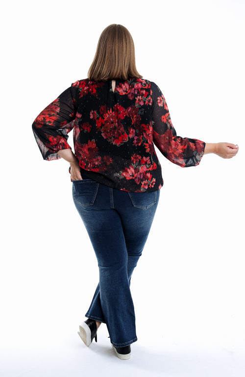 Bluse mit verschwommenem Blumenmuster-Paprika-2