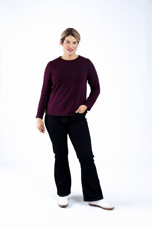 Sweat rayé avec coeur brodé-Paprika-5