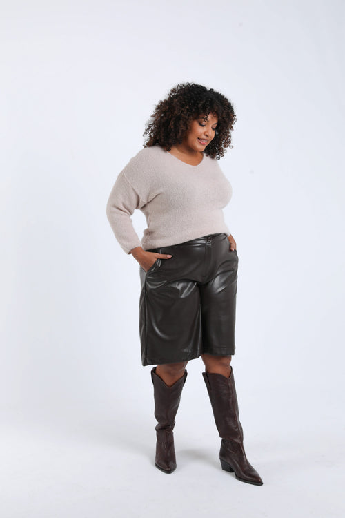 Einfarbige Bermuda mit Lederoptik-Paprika-7