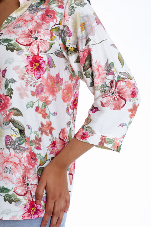 Bluse aus bedrucktem Viskose mit Blumenmuster-Paprika-4