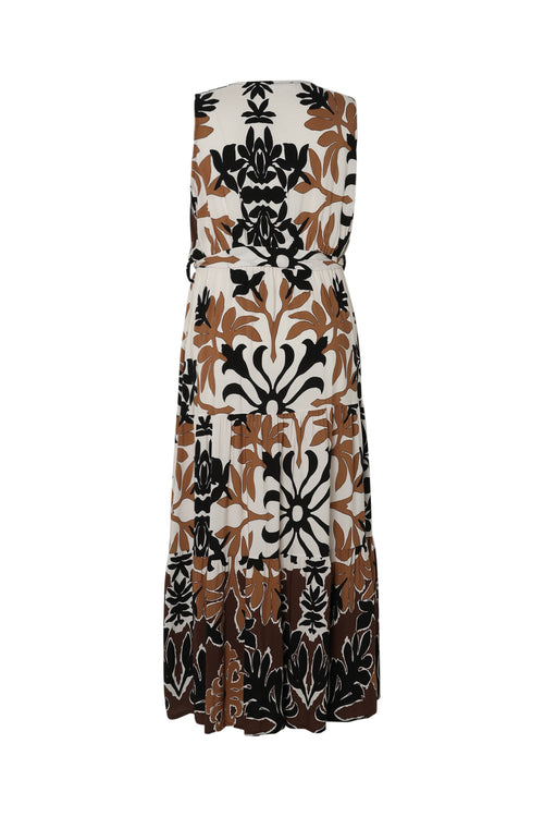 Lange Kleid aus bedruckter Viskose mit Blattmuster-Paprika-11