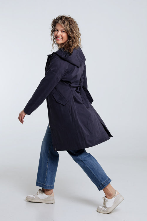 Einfarbiger, mittellanger Trenchcoat mit Kapuze-Paprika-9