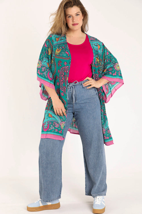 Exklusiv SHEEGO - Kimono aus bedrucktem Viskose-Paisley-Paprika-8