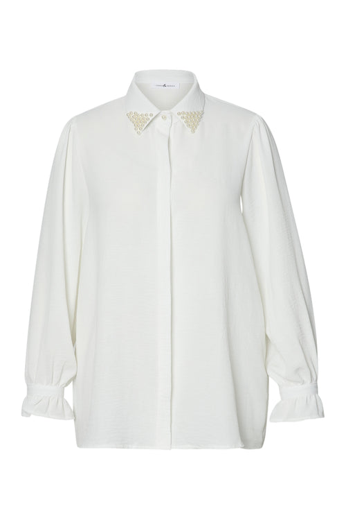 Uni-Bluse mit Perlenkragen-Paprika-7