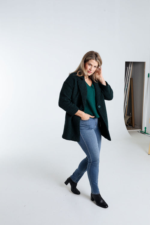 Kurze, unifarbene Jacke aus gesprenkeltem Stoff mit Wolle-Paprika-8