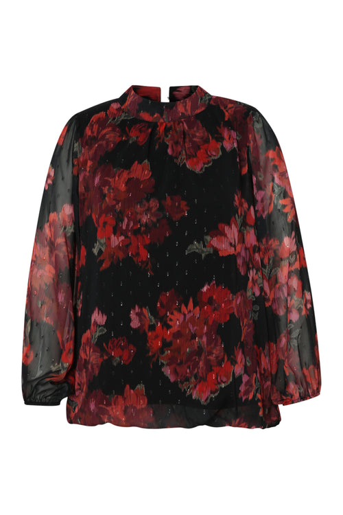 Bluse mit verschwommenem Blumenmuster-Paprika-9