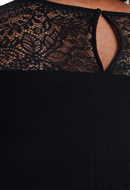 Einfarbiges langes Kleid mit Spitze-Paprika-6