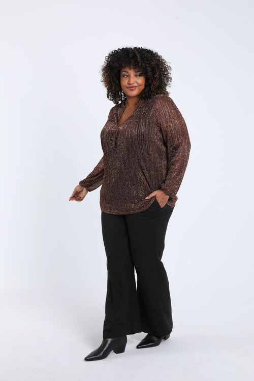 T-shirt plissé uni avec lurex-Paprika-6