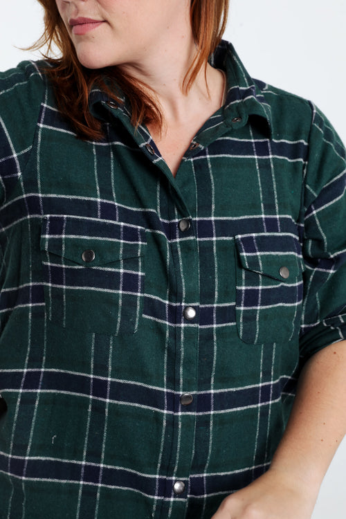 Langes, kariertes Hemd mit Taschen und Druckknöpfen-Paprika-5