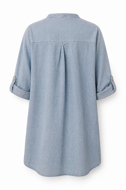 Chemise longue en gaze de coton unie-Paprika-2