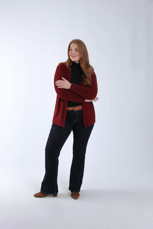 Unifarbene Strickjacke aus Bouclé-Strick-Paprika-7