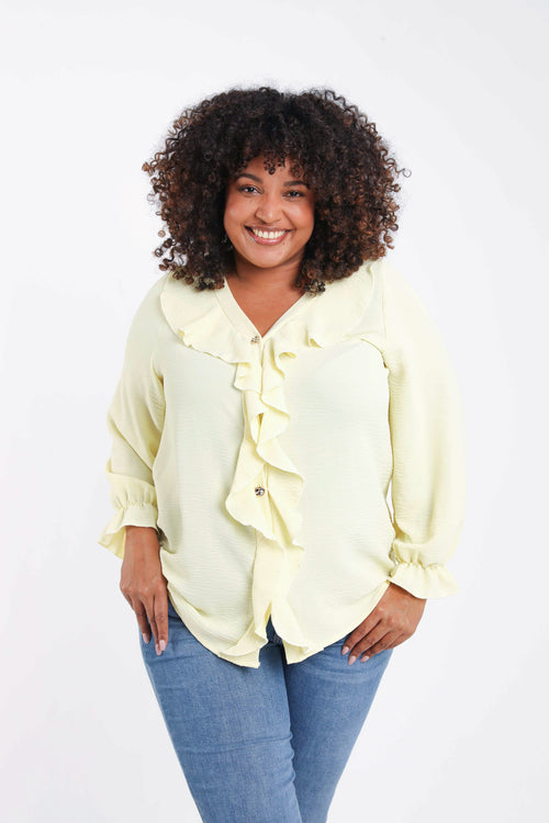 Blouse unie avec volants-Paprika-1